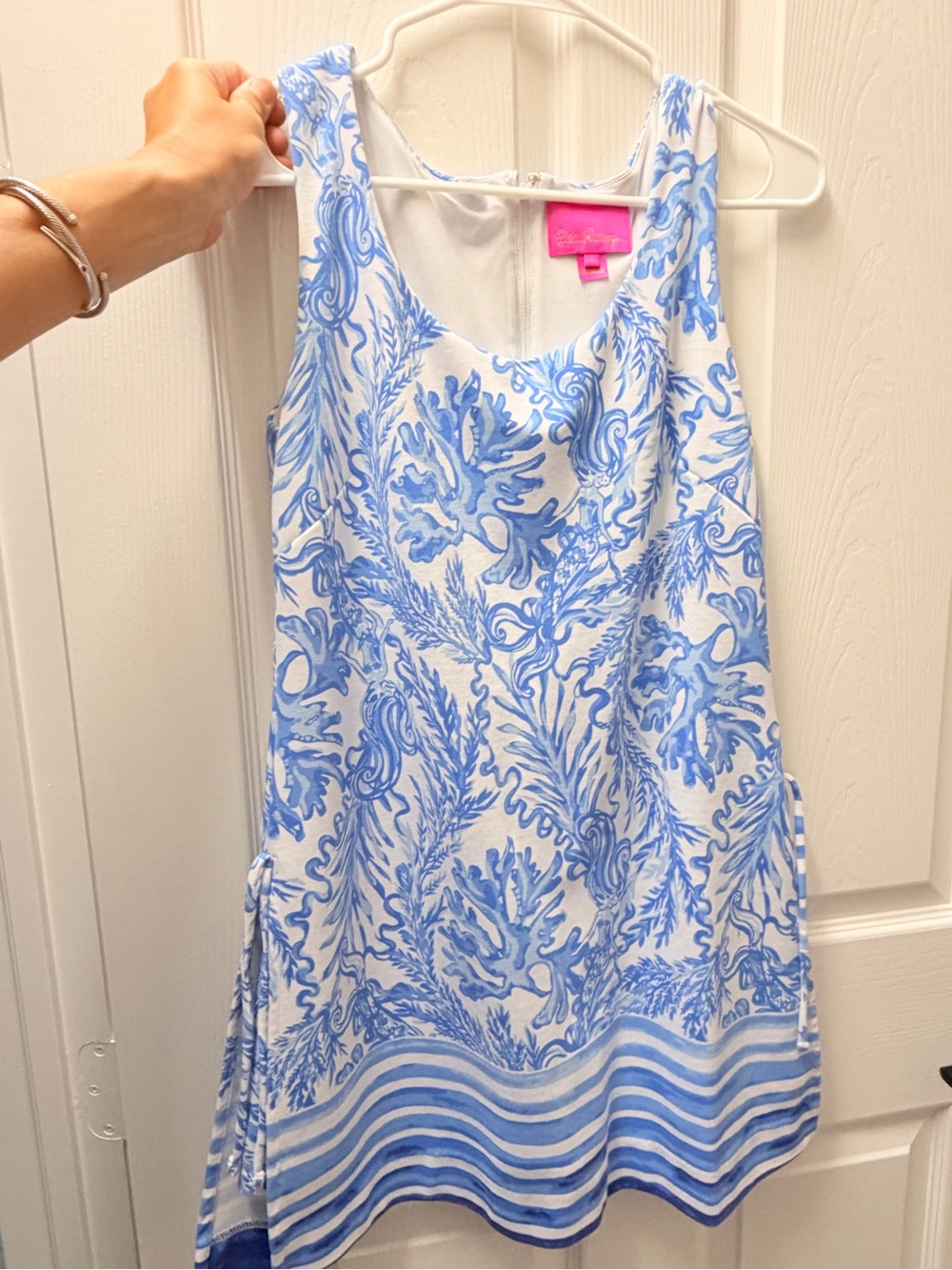 Lilly Pulitzer White and Light Blue Printed Sleeveless Shift Dress